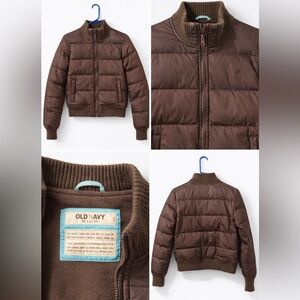 Old Navy Brown Puffer Jacket | Ribbed Knit Trim | Size Small 🤎🧸